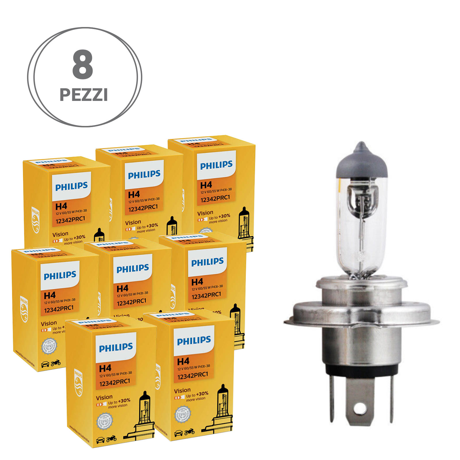 Kit Lampade H4 Vision Philips 12342Prc1-8 - Ricambi auto SMC